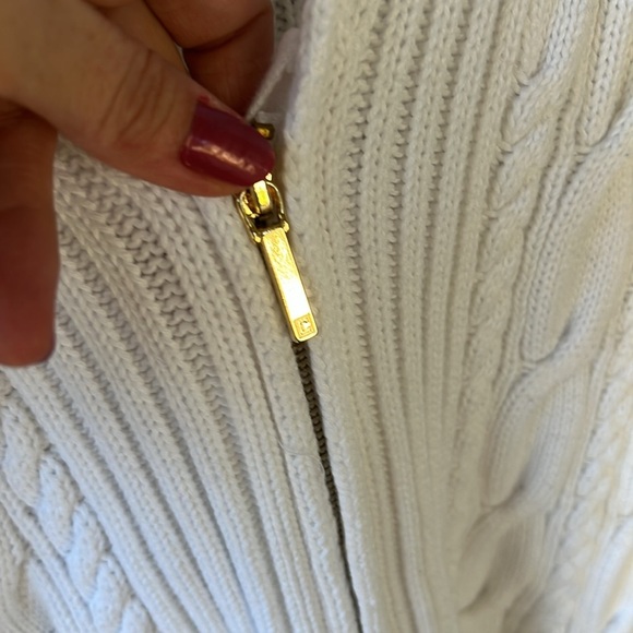 Chaps XL100% Cotton White Zipper Front Fisherman Chunky Cable Knit Sweater Shawl - Picture 3 of 7